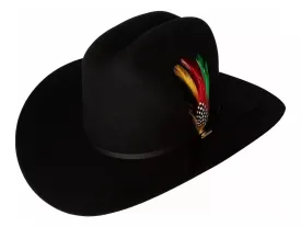 20X Cowboy Felt Hat Sinaloa Style Black with Feathers