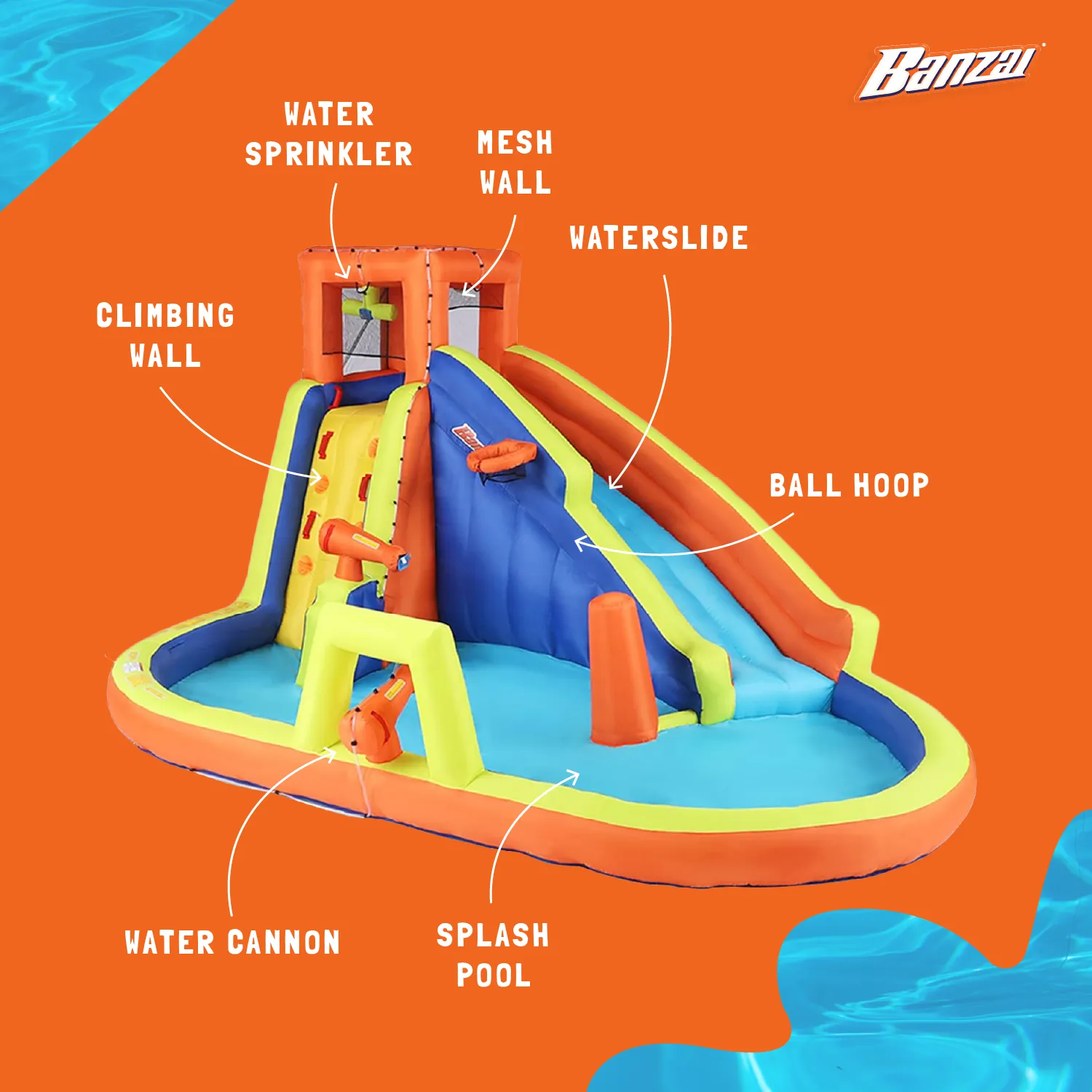 Banzai Inflatable Battle Blast Adventure Activity Water Park & 3 Water Cannons