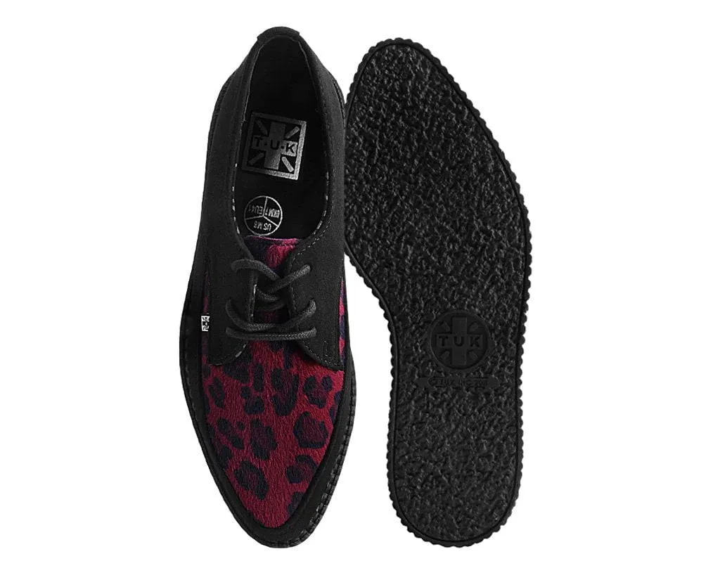 Black Suede & Red Leopard Hair Pointed Creeper