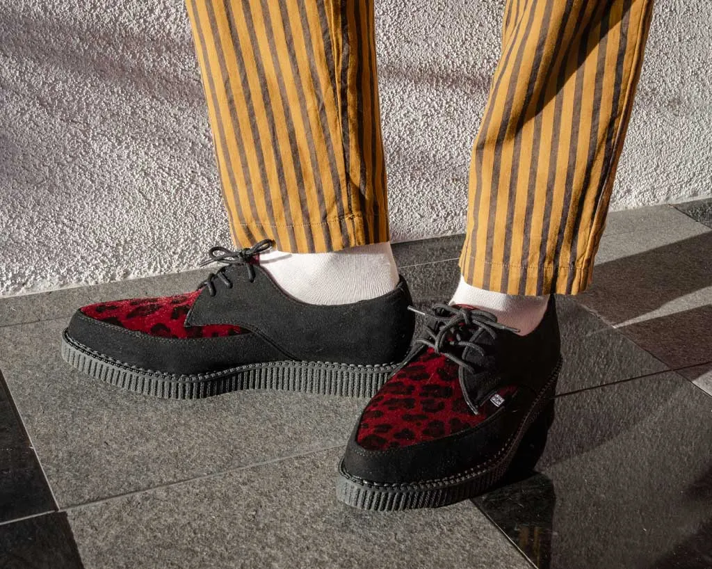 Black Suede & Red Leopard Hair Pointed Creeper