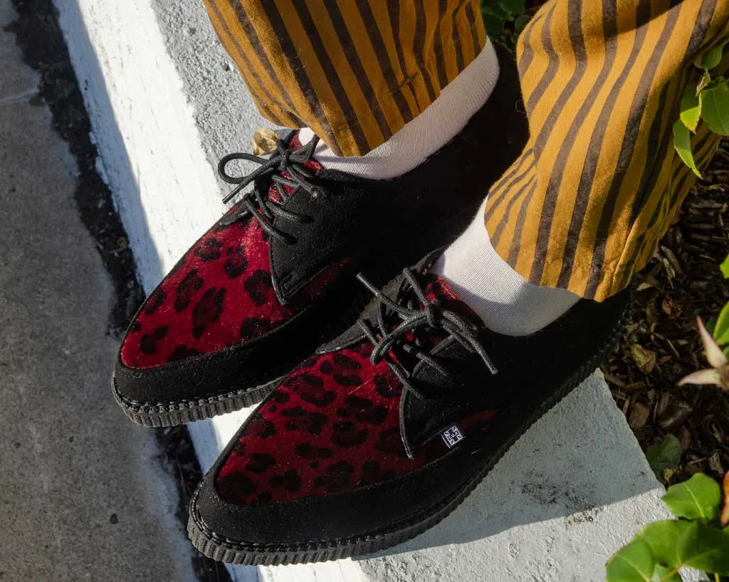 Black Suede & Red Leopard Hair Pointed Creeper