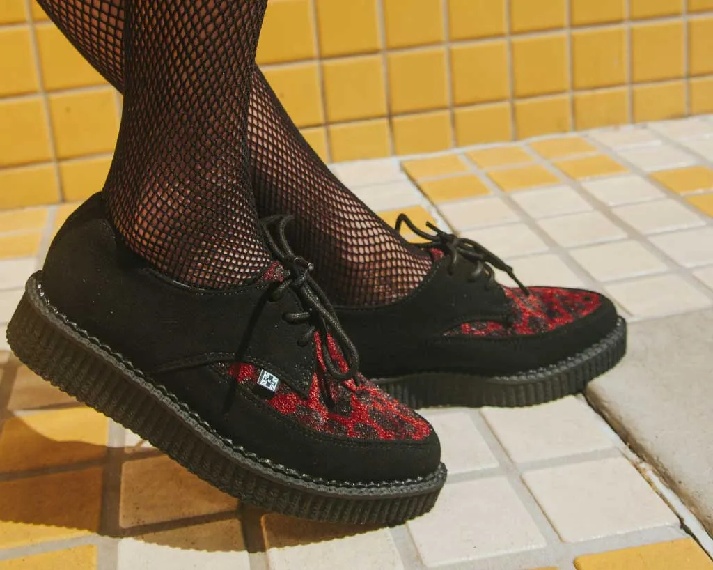 Black Suede & Red Leopard Hair Pointed Creeper