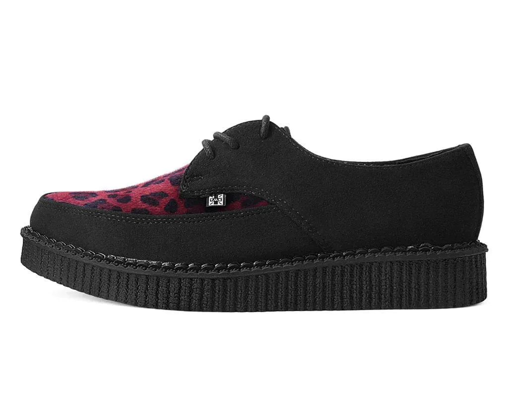 Black Suede & Red Leopard Hair Pointed Creeper