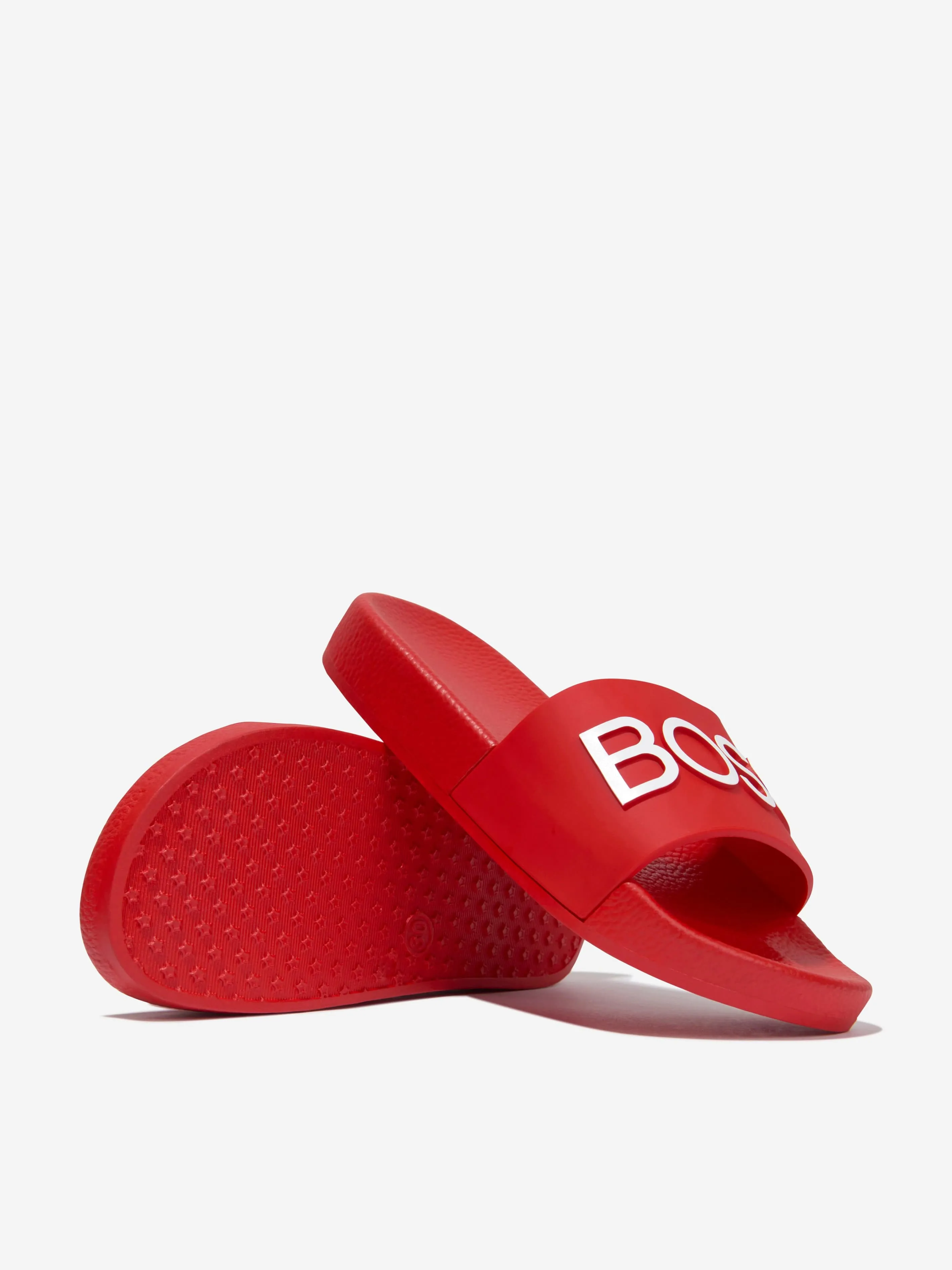 BOSS Boys Logo Sliders in Red