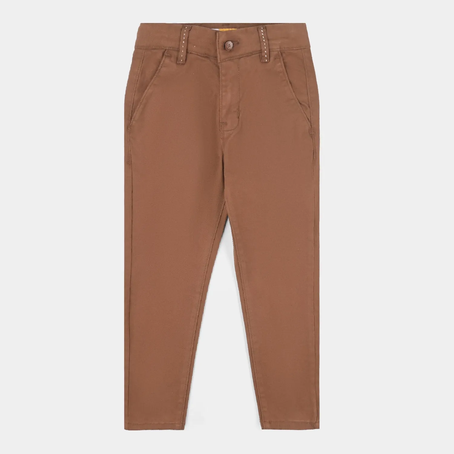 Boys Cotton Twill Pant Running Stitch-BROWN