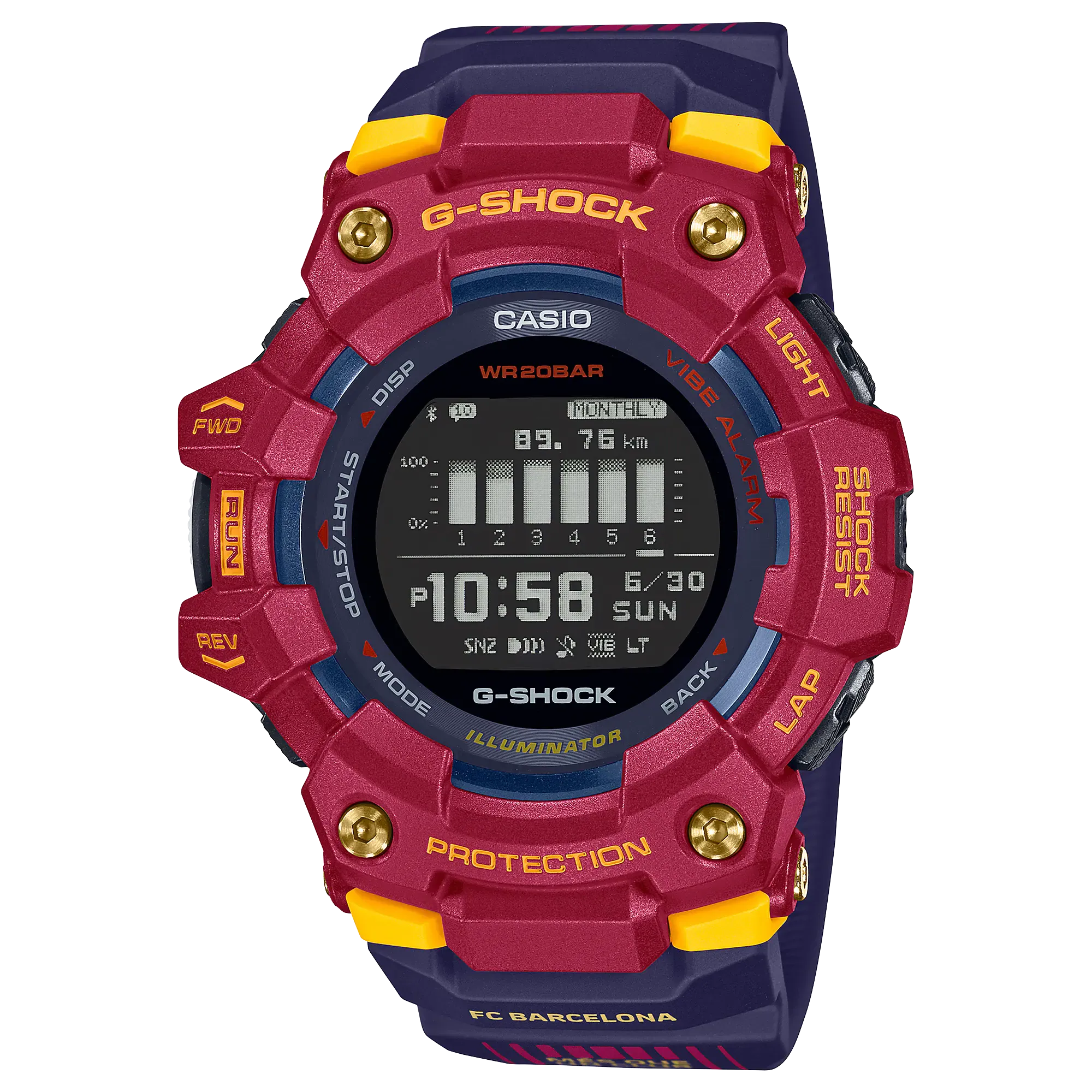 Casio G-Shock G-SQUAD Bluetooth’?????¶ôÇï¶ôǝ??’?????¶ôÇï¶ôǝ?’?????¶ôÇï¶ôíôÇïÇ?ÇîÇ??€õ’??ǯ¶ôÇû¶ô¶©Ç??€õ????? Matchday FC Barcelona Collaboration Limited Model Blue and Garnet Resin Band Watch GBD100BAR-4D GBD-100BAR-4D GBD-100BAR-4