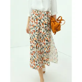 Floral Tie Twist Wrap Skirt Orange