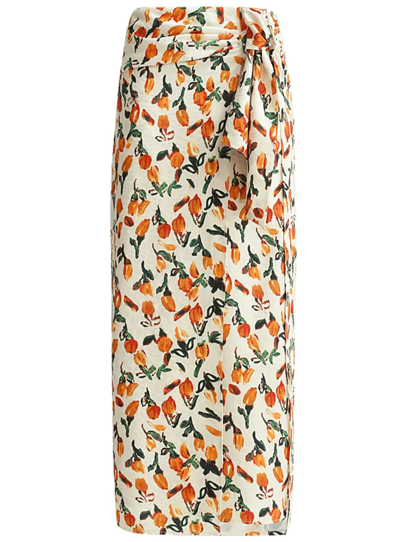 Floral Tie Twist Wrap Skirt Orange