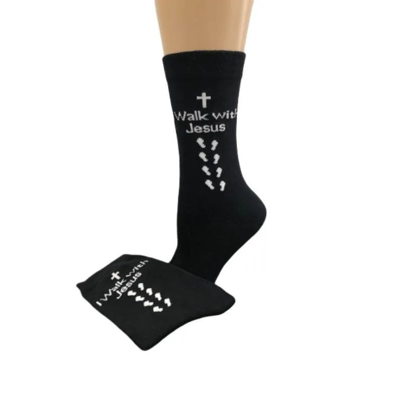 Inspirational Socks - for Men & Women in Combed Cotton "I Walk with Jesus" Motto