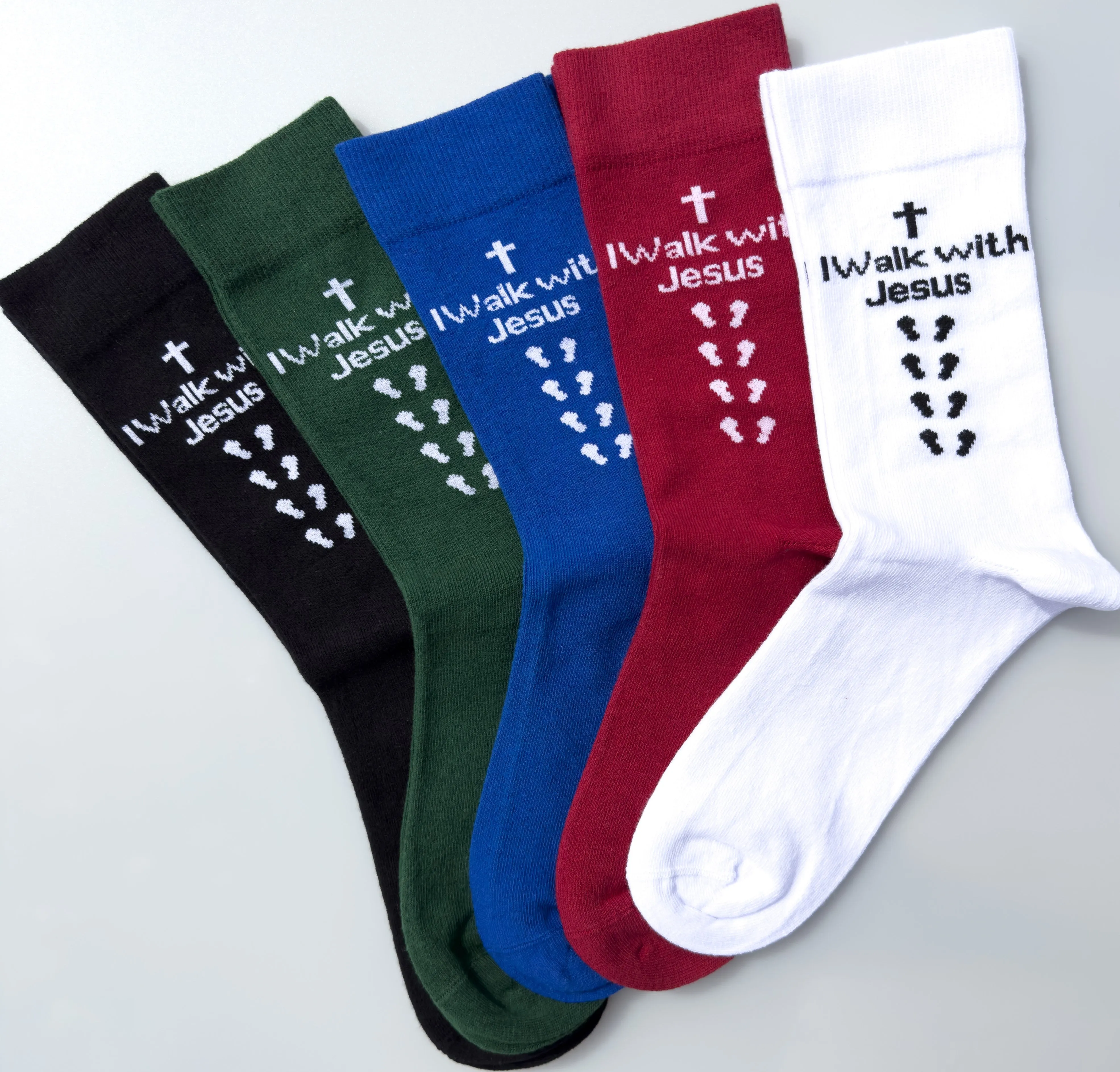 Inspirational Socks - for Men & Women in Combed Cotton "I Walk with Jesus" Motto