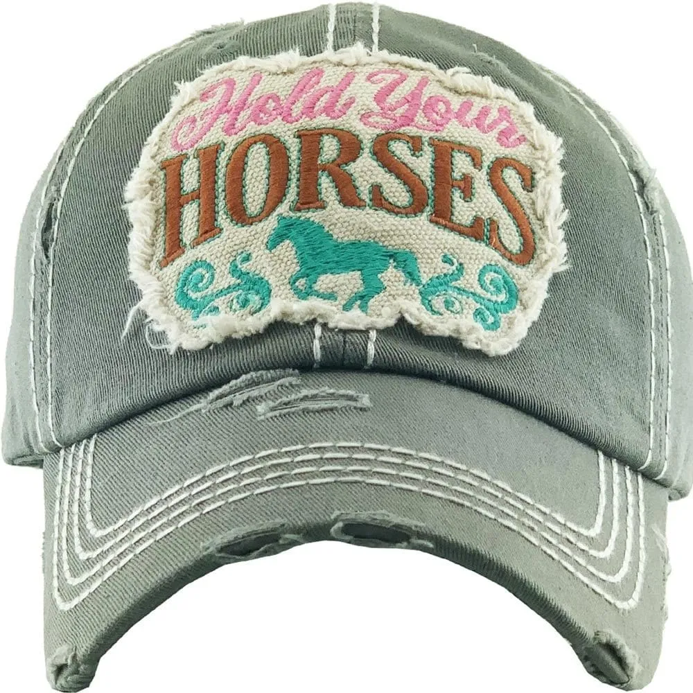 KBV1345 "Hold Your Horses" Vintage Washed Ball Cap