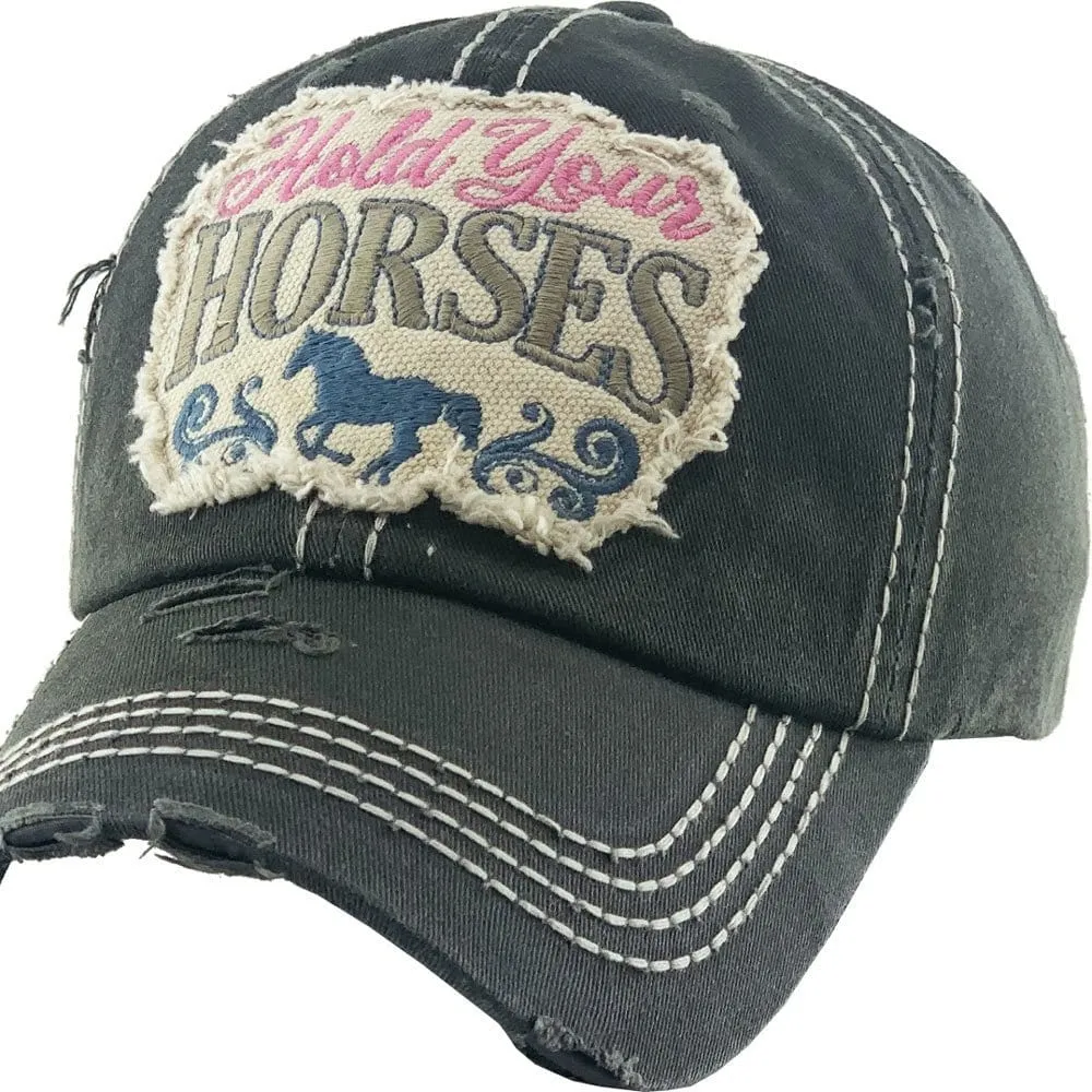 KBV1345 "Hold Your Horses" Vintage Washed Ball Cap