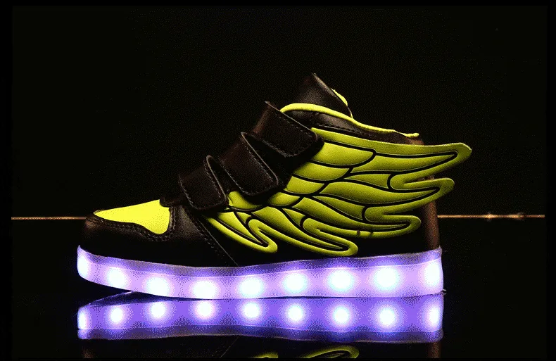 Kids Boys Girl LED Light Shoe Up High Top Wings Leather Shoes USB Rechargeable Flashing Sneakers Girls Dance Lights Nights Shoes