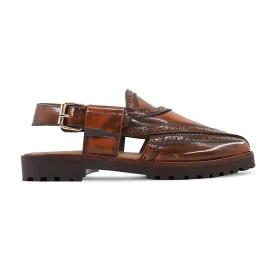 Muga - Men's Brown Box Leather High Shine Sandal