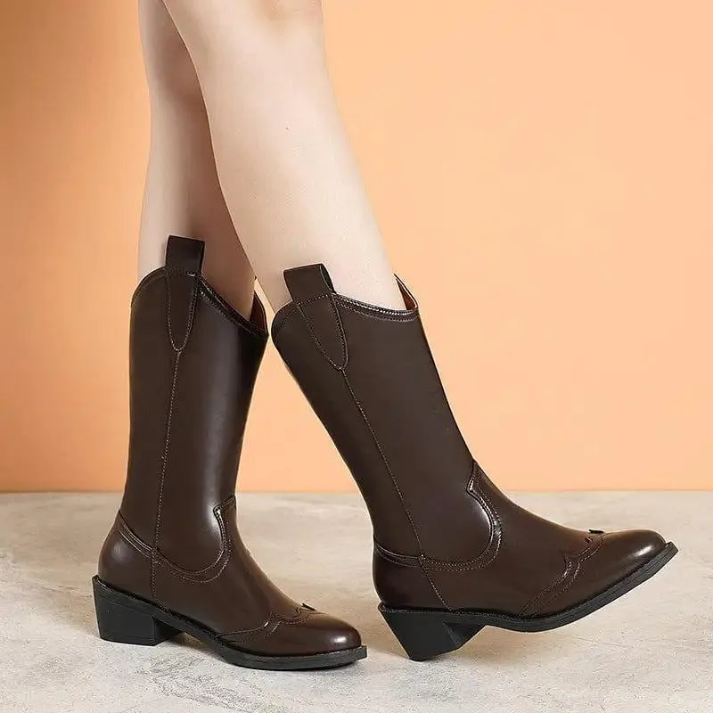 new Autumn Fashion Mid-calf Boots For Women Pointed Sleeve Chunky Heel Fashion Boots Female Factory Wholesale