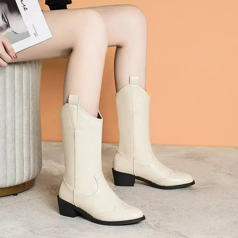 new Autumn Fashion Mid-calf Boots For Women Pointed Sleeve Chunky Heel Fashion Boots Female Factory Wholesale