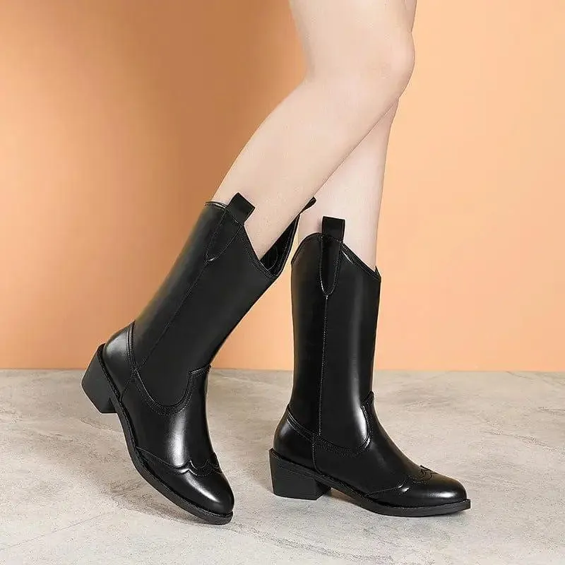 new Autumn Fashion Mid-calf Boots For Women Pointed Sleeve Chunky Heel Fashion Boots Female Factory Wholesale