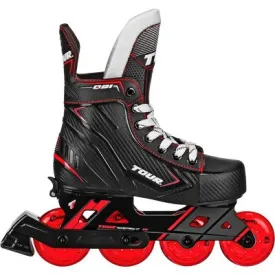 New - Tour Kids Adjustable Inline and Roller Hockey Skates, Black/Red