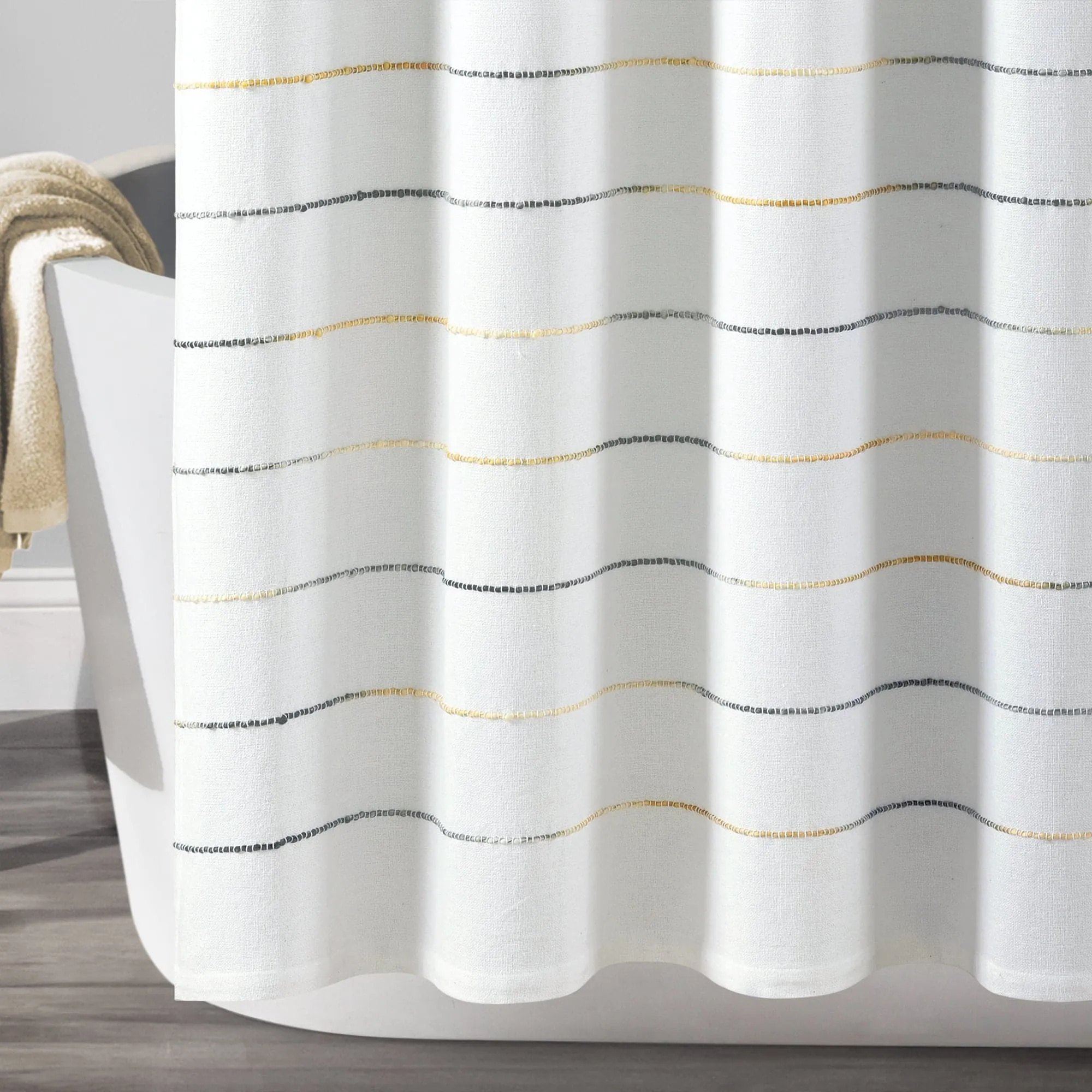 Ombre Stripe Yarn Dyed Recycled Cotton Blend Shower Curtain