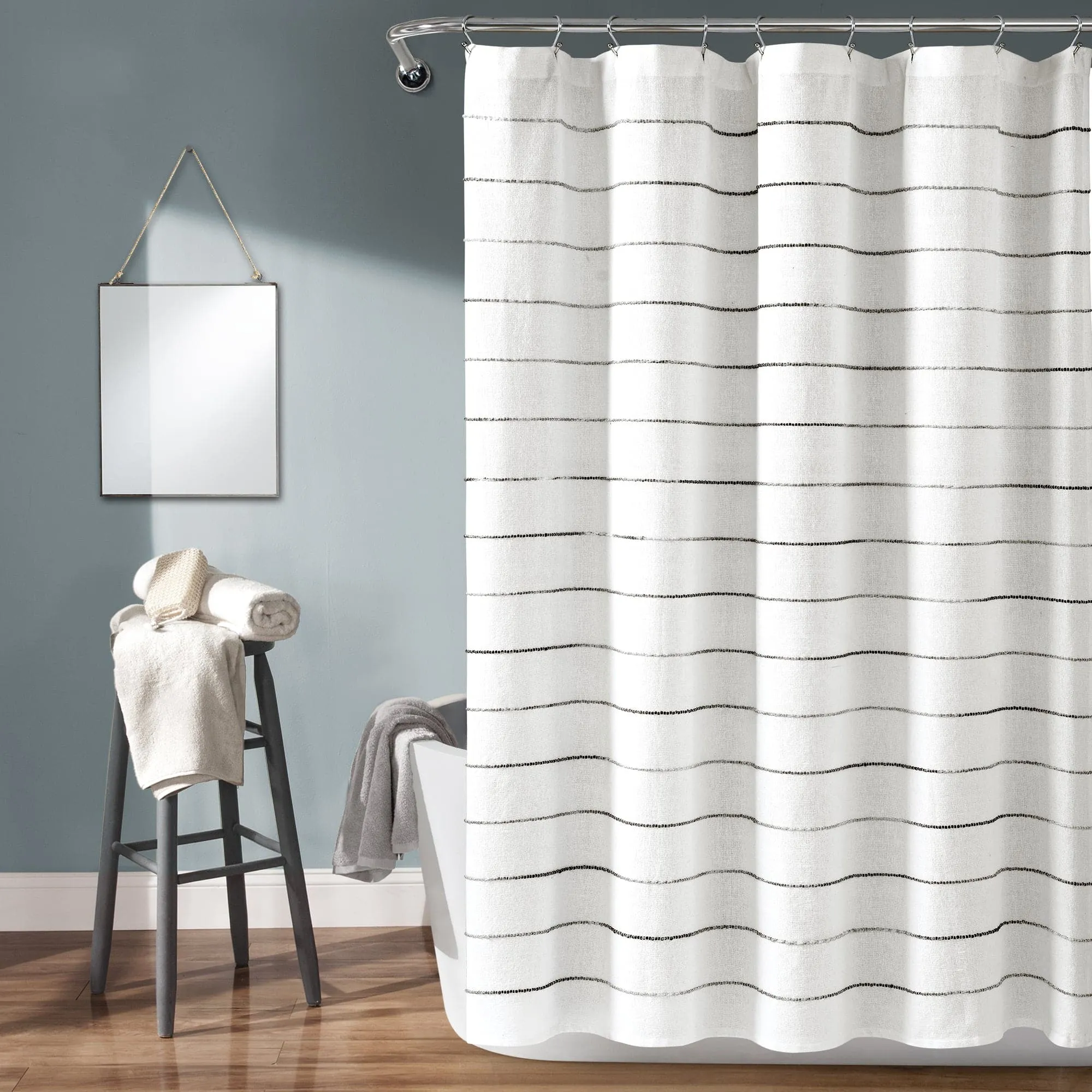 Ombre Stripe Yarn Dyed Recycled Cotton Blend Shower Curtain