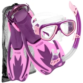 Open Box Cressi Junior Rocks Mask Fin Snorkel SET-Pink / Purple-LGXLG