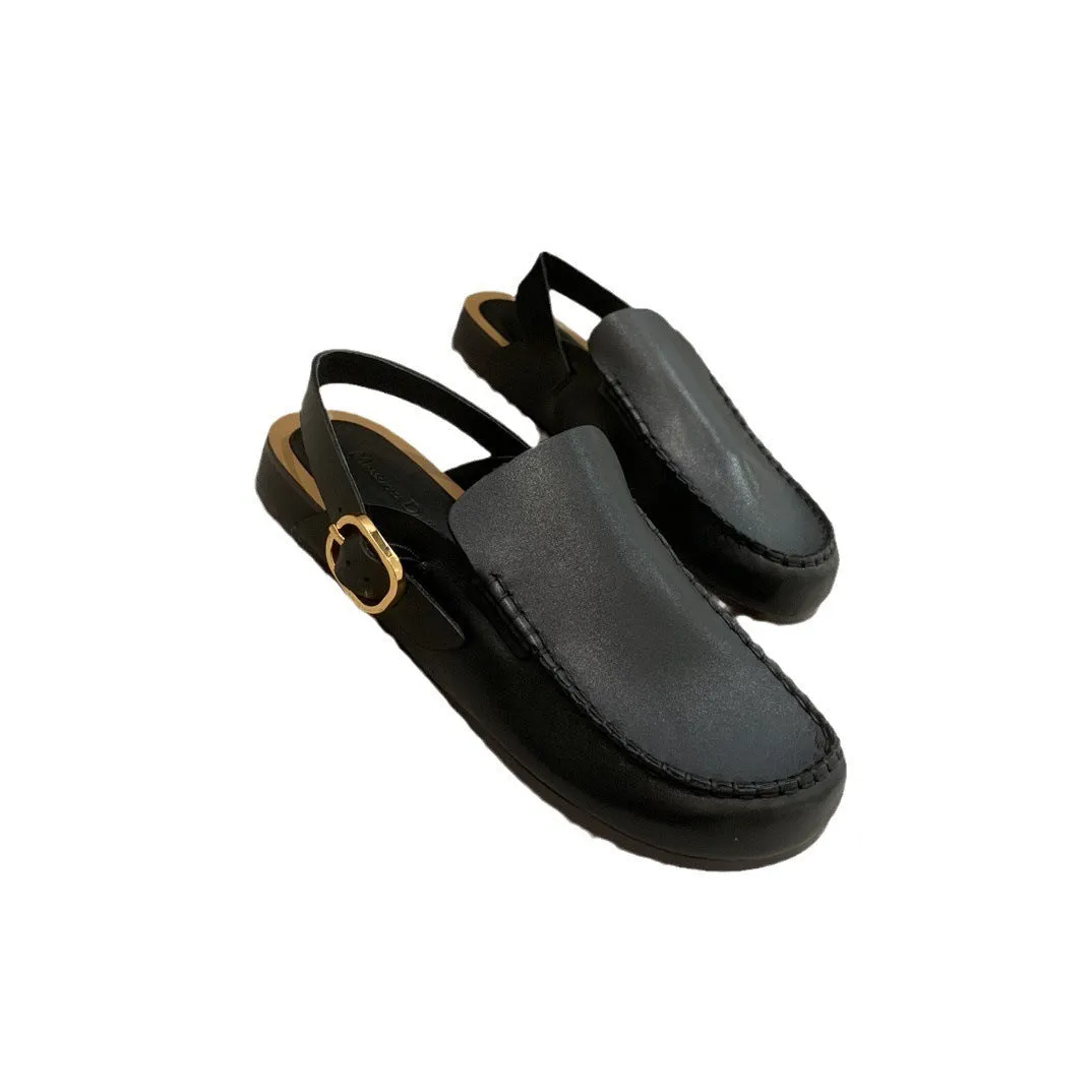 Pre Order:  Buckle Strap Big Head Leather Slippers