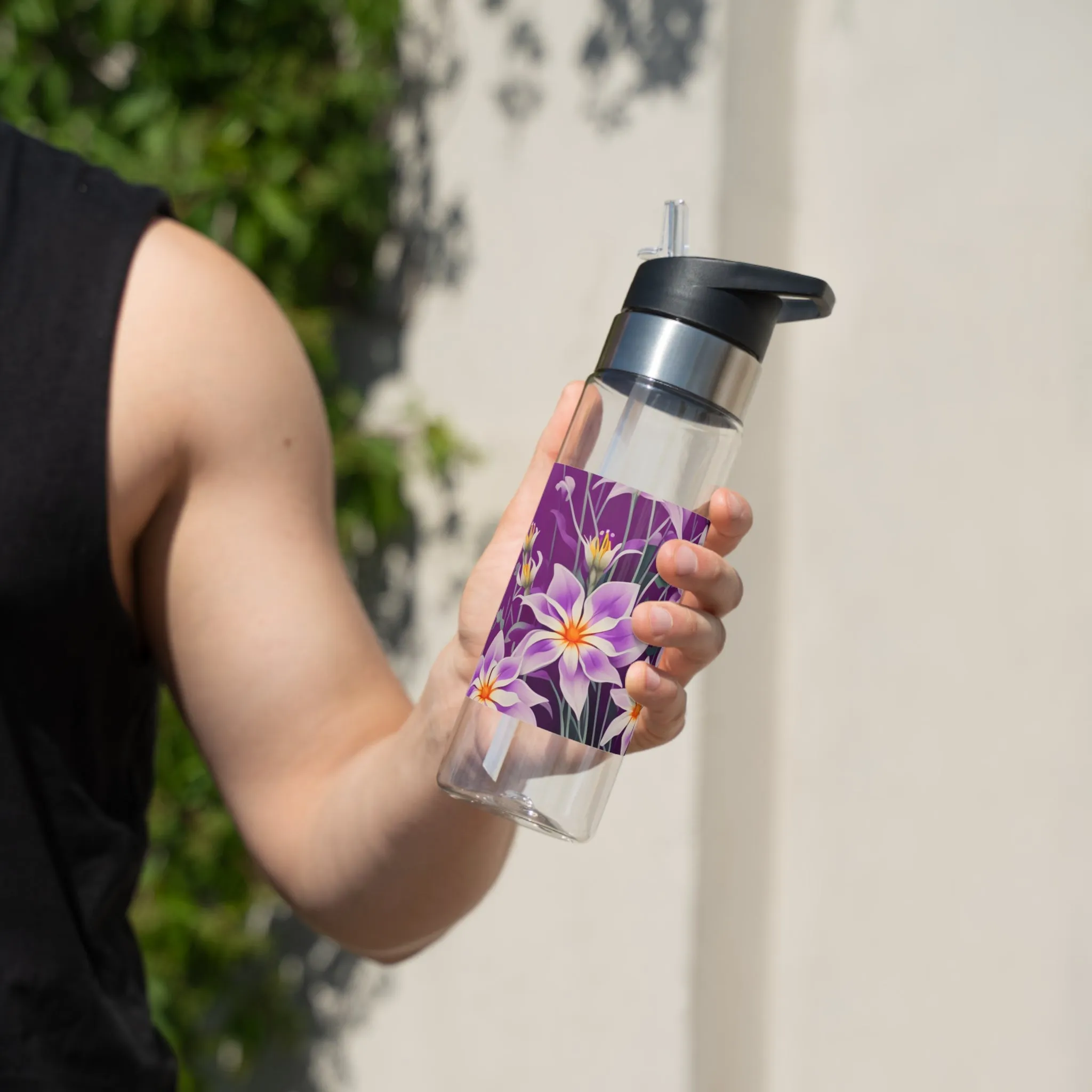 Purple Flowers, 20oz Sport Water Bottle, BPA-Free, Tritan™ plastic