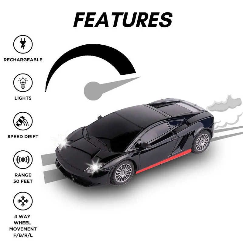 Rechargeable High Speed Remote Control Mini Car Resembling Lamborghini with Lithium Battery for Kids (Scale 1:24) - Black