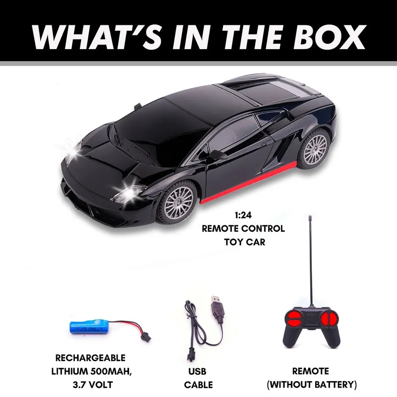 Rechargeable High Speed Remote Control Mini Car Resembling Lamborghini with Lithium Battery for Kids (Scale 1:24) - Black