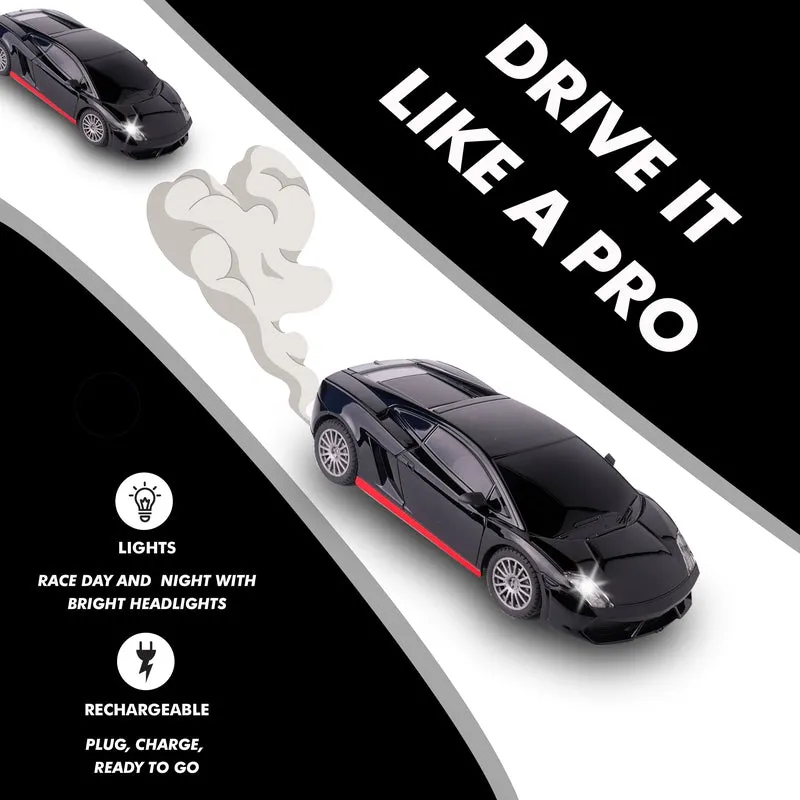 Rechargeable High Speed Remote Control Mini Car Resembling Lamborghini with Lithium Battery for Kids (Scale 1:24) - Black