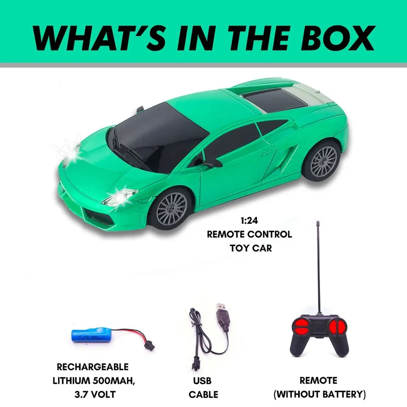 Rechargeable High Speed Remote Control Mini Car Resembling Lamborghini with Lithium Battery for Kids (Scale 1:24) - Green