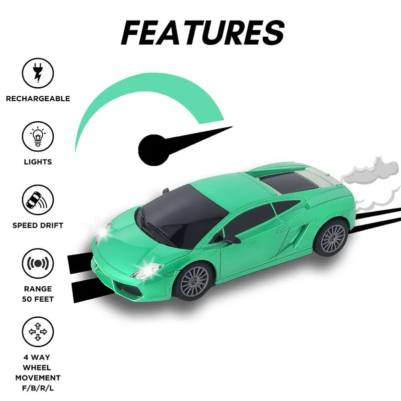 Rechargeable High Speed Remote Control Mini Car Resembling Lamborghini with Lithium Battery for Kids (Scale 1:24) - Green