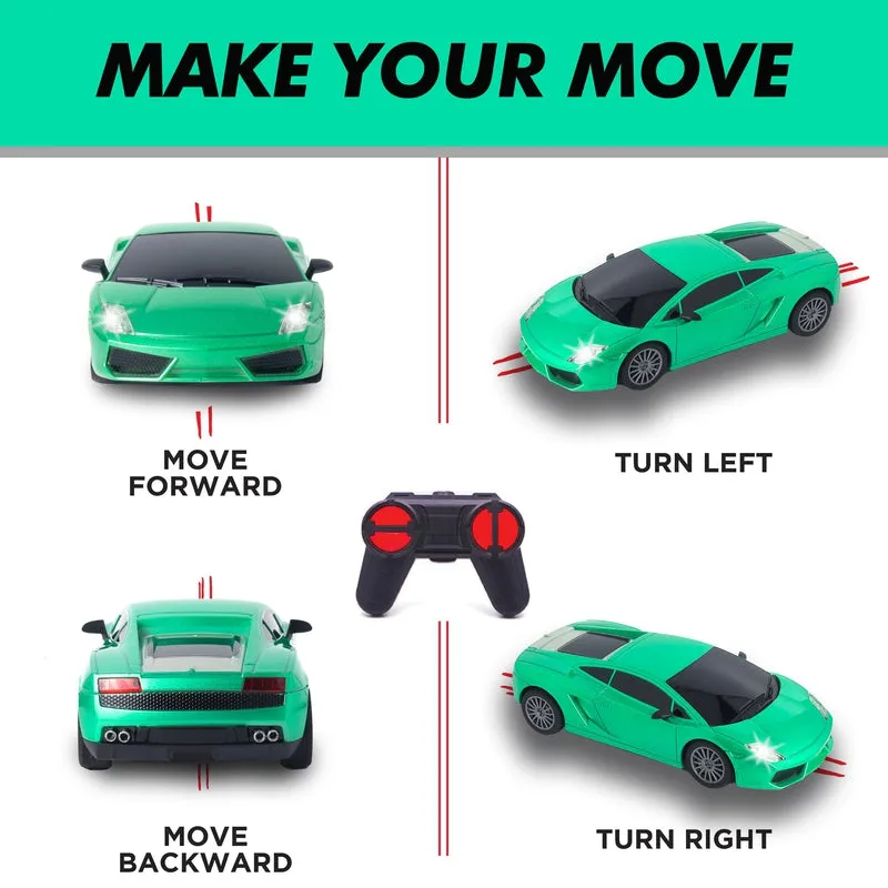 Rechargeable High Speed Remote Control Mini Car Resembling Lamborghini with Lithium Battery for Kids (Scale 1:24) - Green