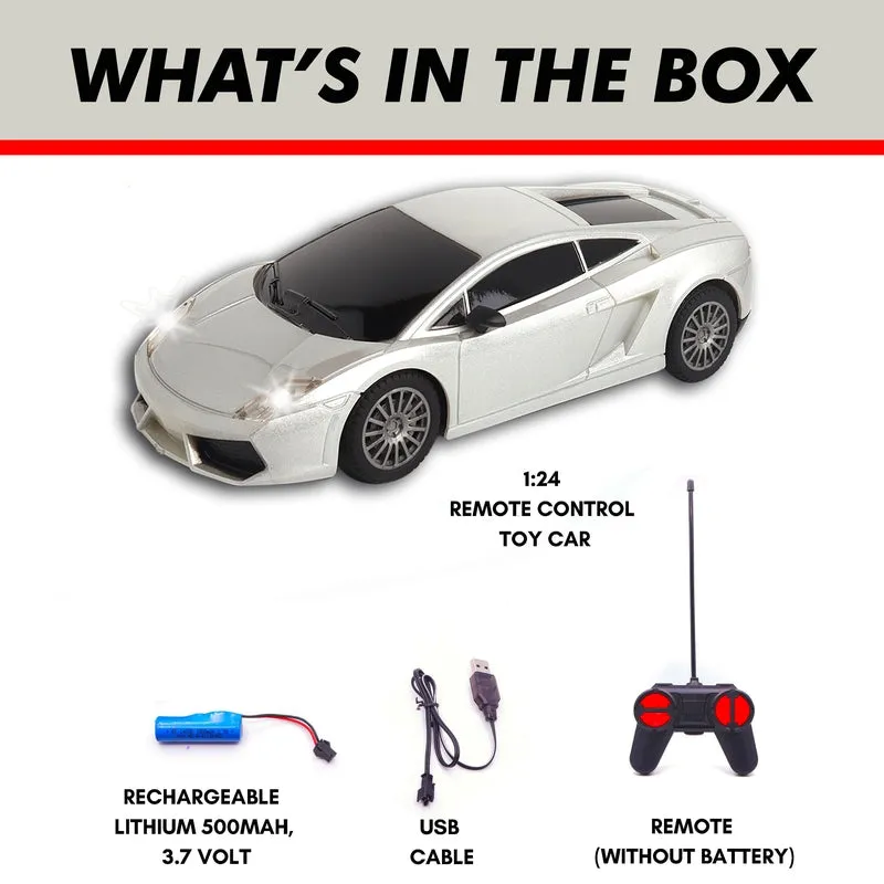 Rechargeable High Speed Remote Control Mini Car Resembling Lamborghini with Lithium Battery for Kids (Scale 1:24) - Silver