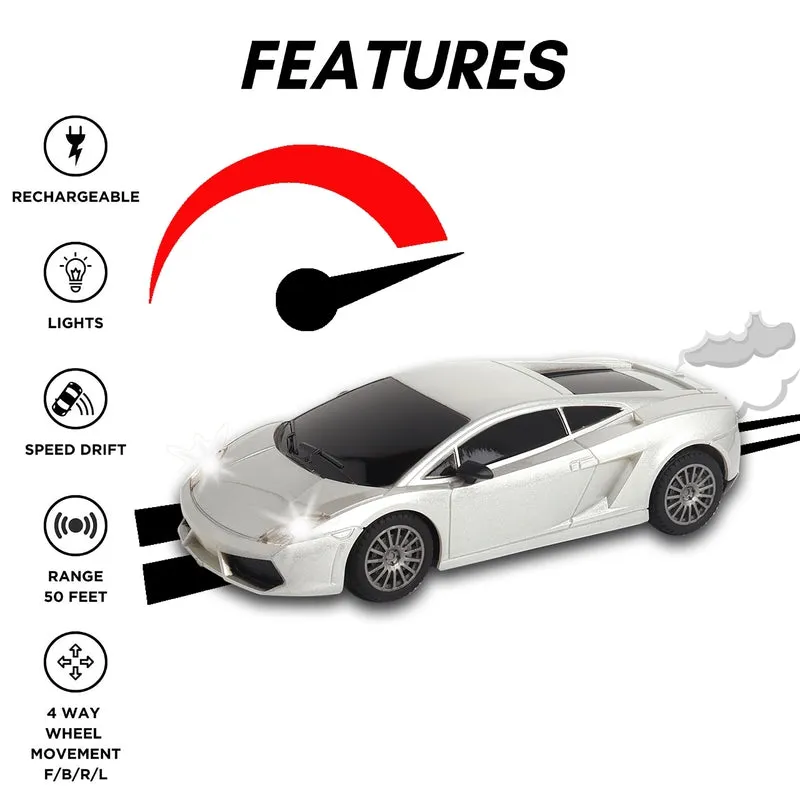 Rechargeable High Speed Remote Control Mini Car Resembling Lamborghini with Lithium Battery for Kids (Scale 1:24) - Silver