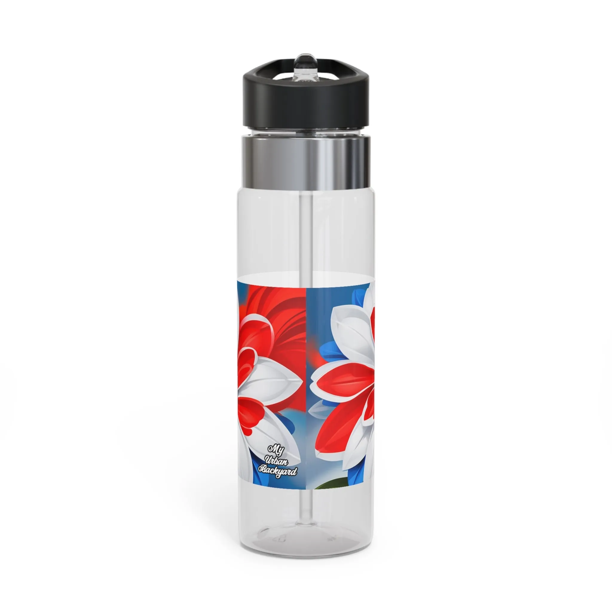 Red White & Blue Flowers, 20oz Sport Water Bottle, BPA-Free, Tritan™ plastic