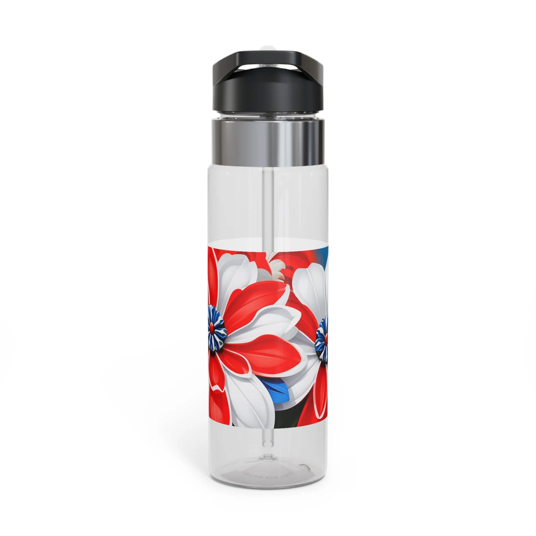 Red White & Blue Flowers, 20oz Sport Water Bottle, BPA-Free, Tritan™ plastic