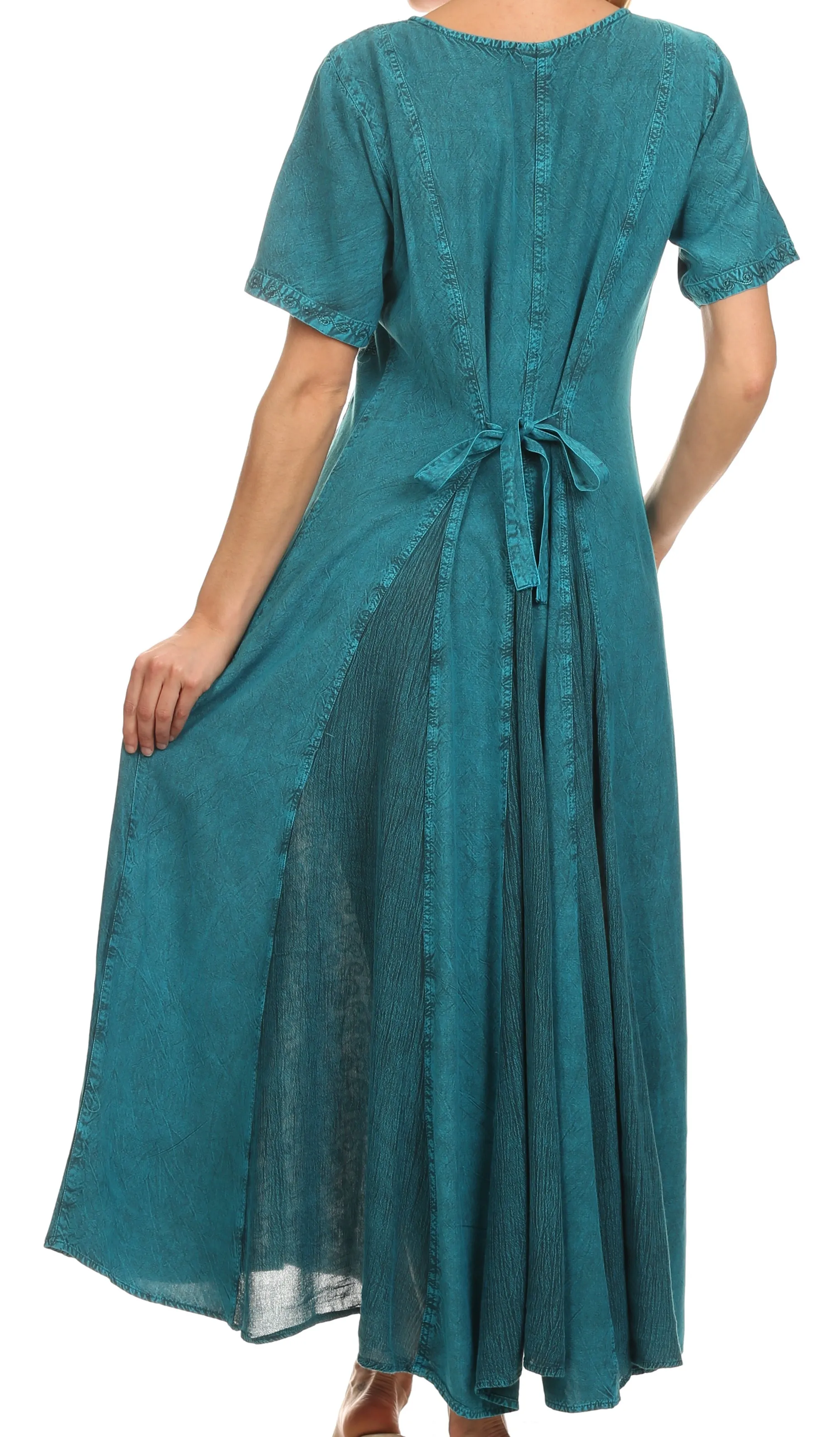 Sakkas Hailey Cap Sleeve Caftan Long Embroidered Stonewashed Dress