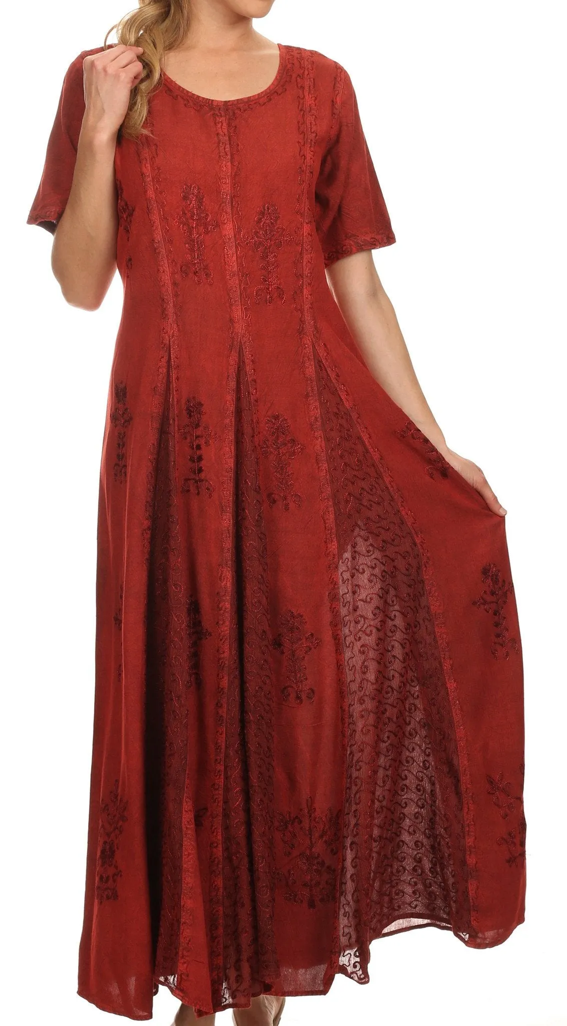 Sakkas Hailey Cap Sleeve Caftan Long Embroidered Stonewashed Dress