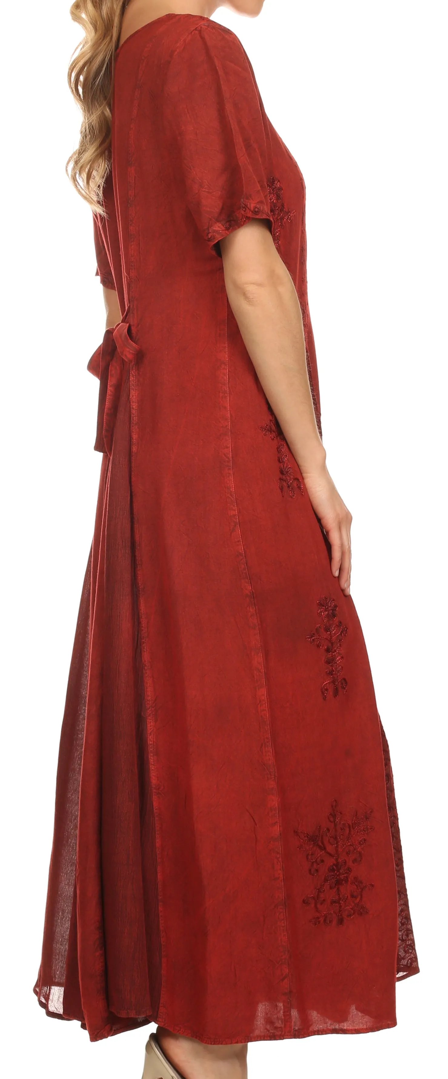 Sakkas Hailey Cap Sleeve Caftan Long Embroidered Stonewashed Dress