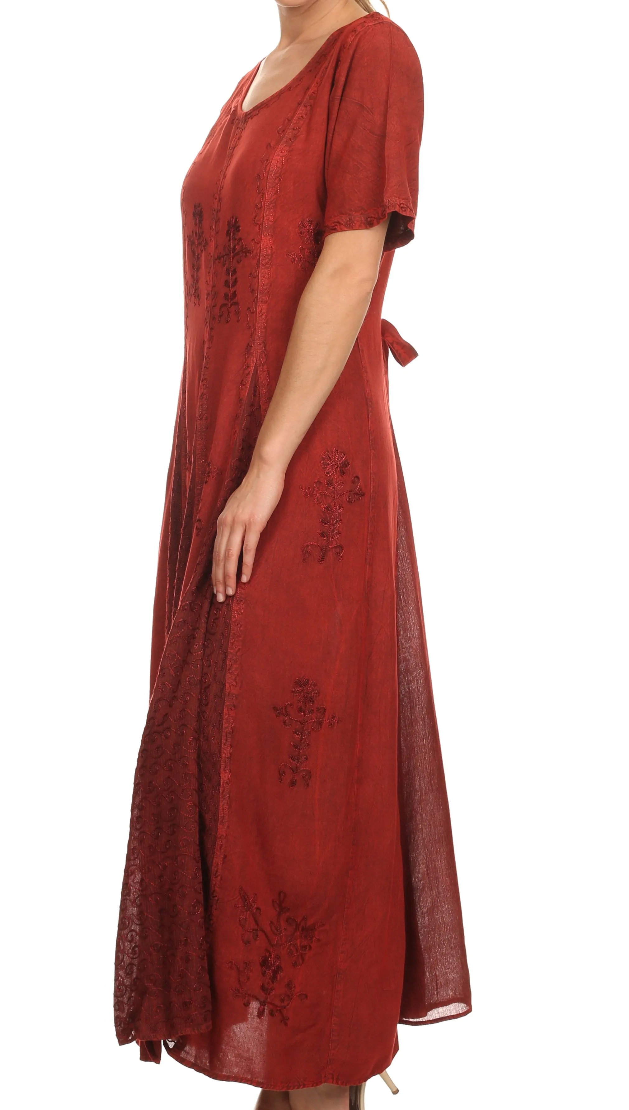 Sakkas Hailey Cap Sleeve Caftan Long Embroidered Stonewashed Dress