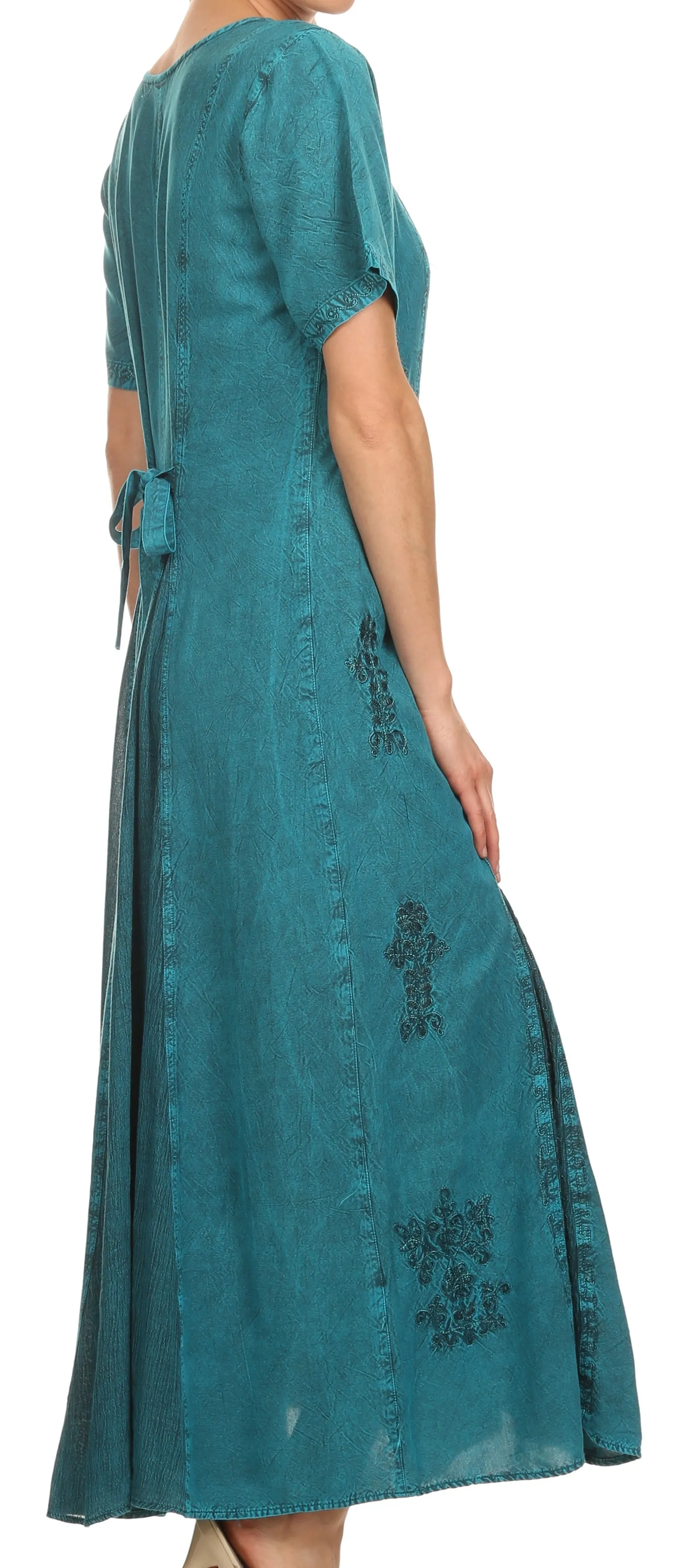 Sakkas Hailey Cap Sleeve Caftan Long Embroidered Stonewashed Dress