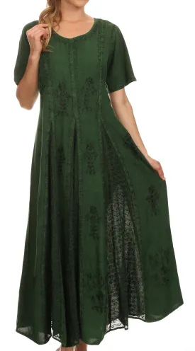 Sakkas Hailey Cap Sleeve Caftan Long Embroidered Stonewashed Dress