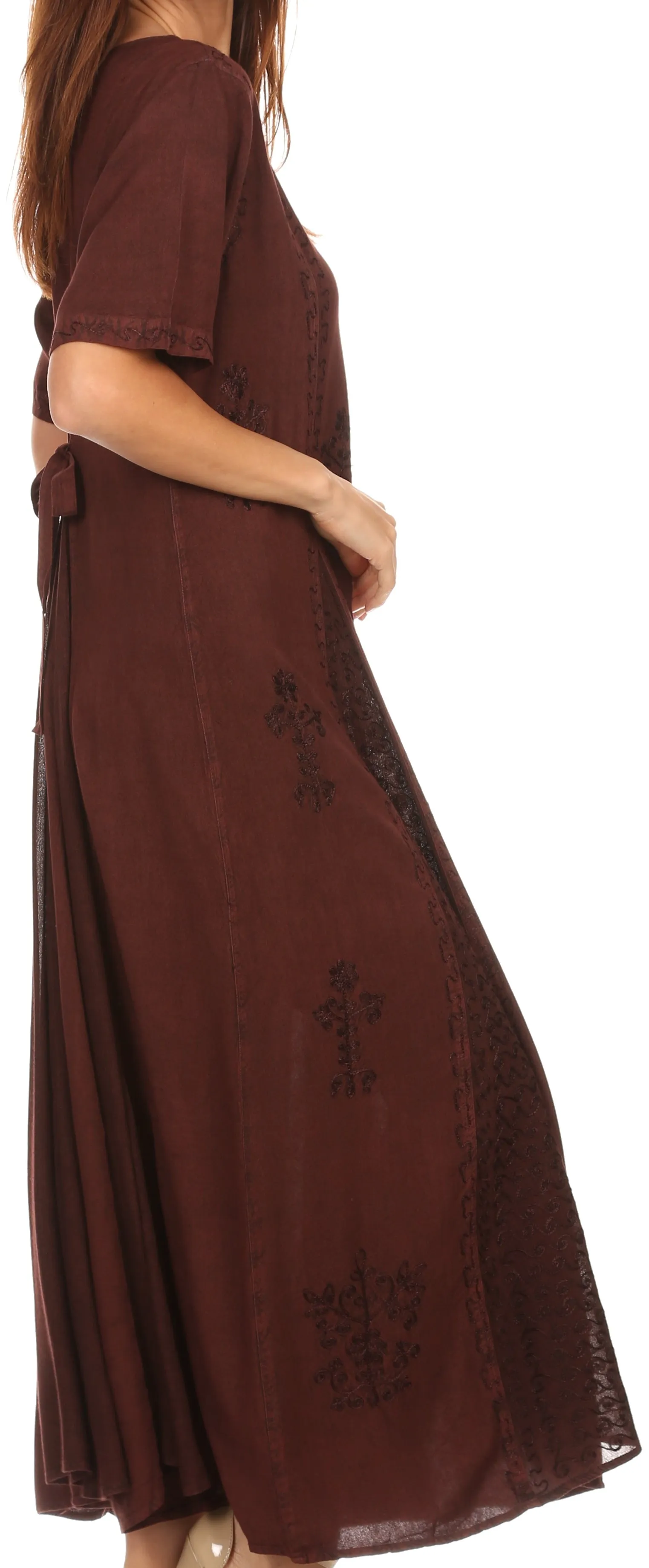 Sakkas Hailey Cap Sleeve Caftan Long Embroidered Stonewashed Dress