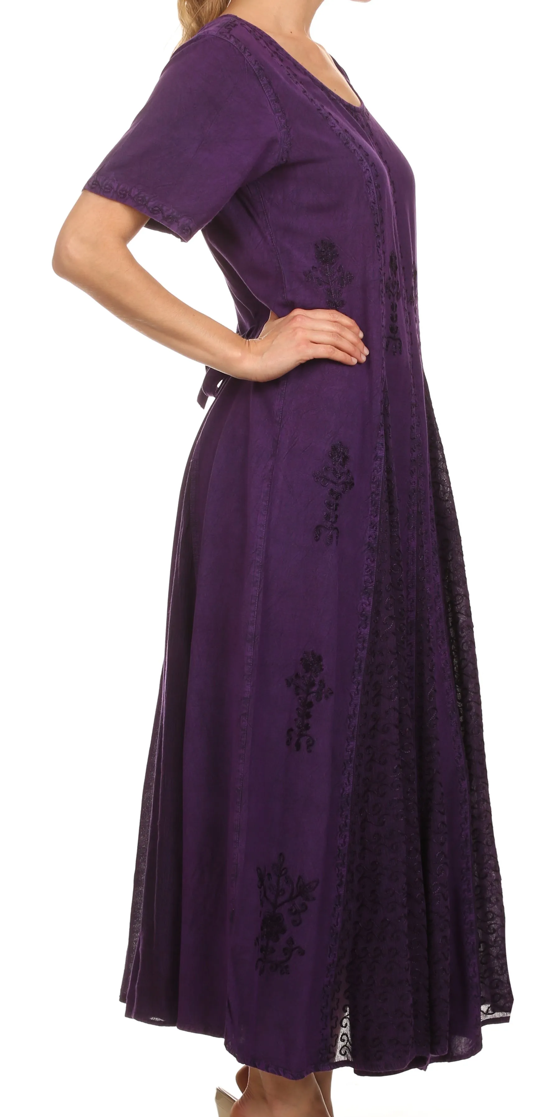 Sakkas Hailey Cap Sleeve Caftan Long Embroidered Stonewashed Dress