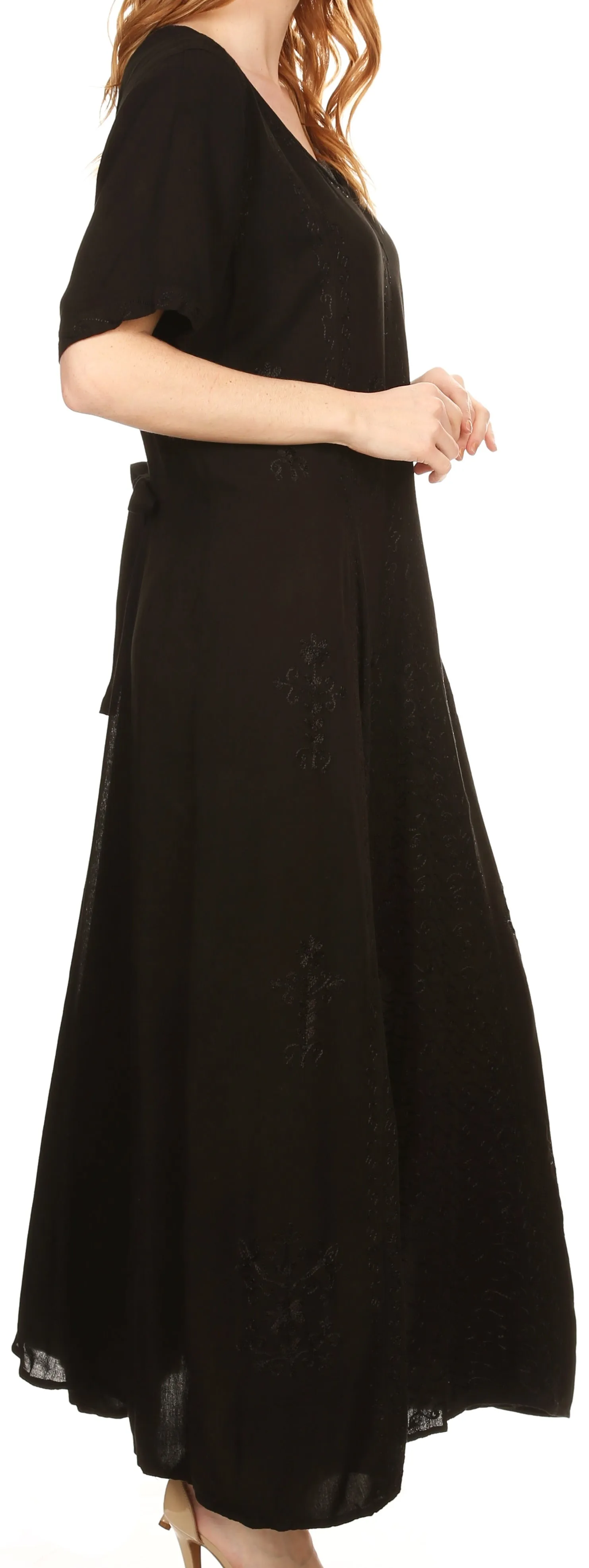 Sakkas Hailey Cap Sleeve Caftan Long Embroidered Stonewashed Dress