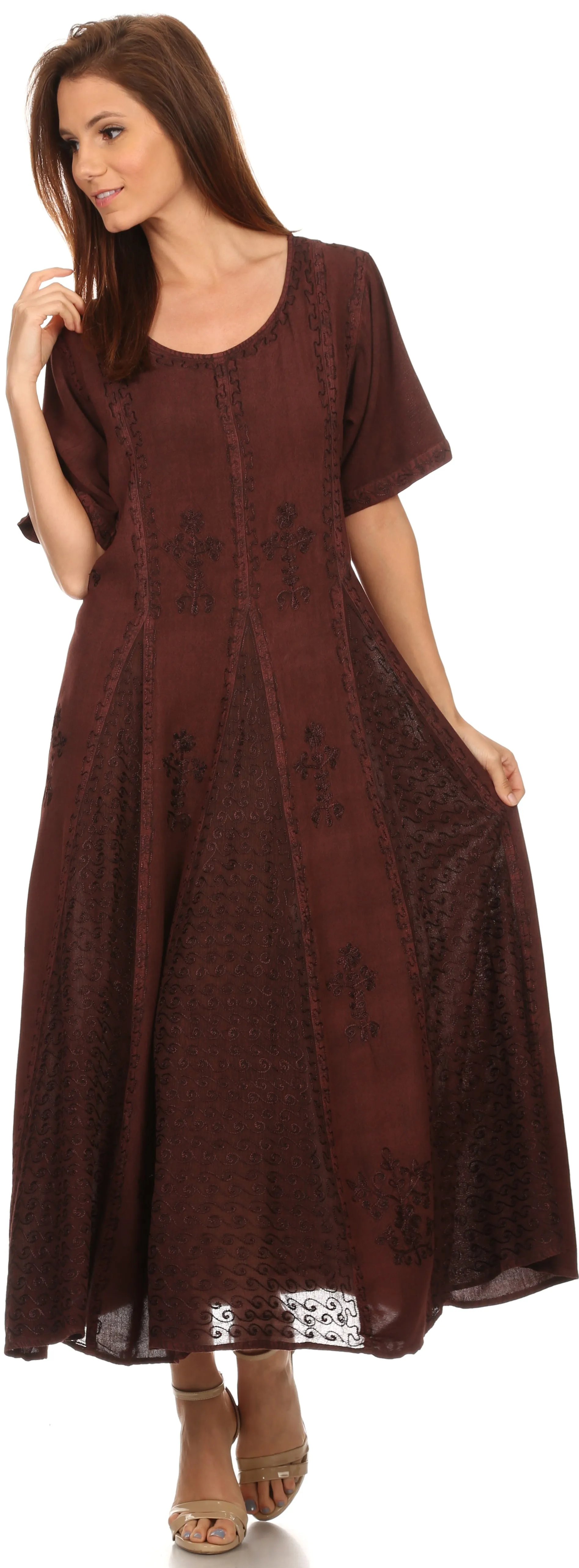 Sakkas Hailey Cap Sleeve Caftan Long Embroidered Stonewashed Dress