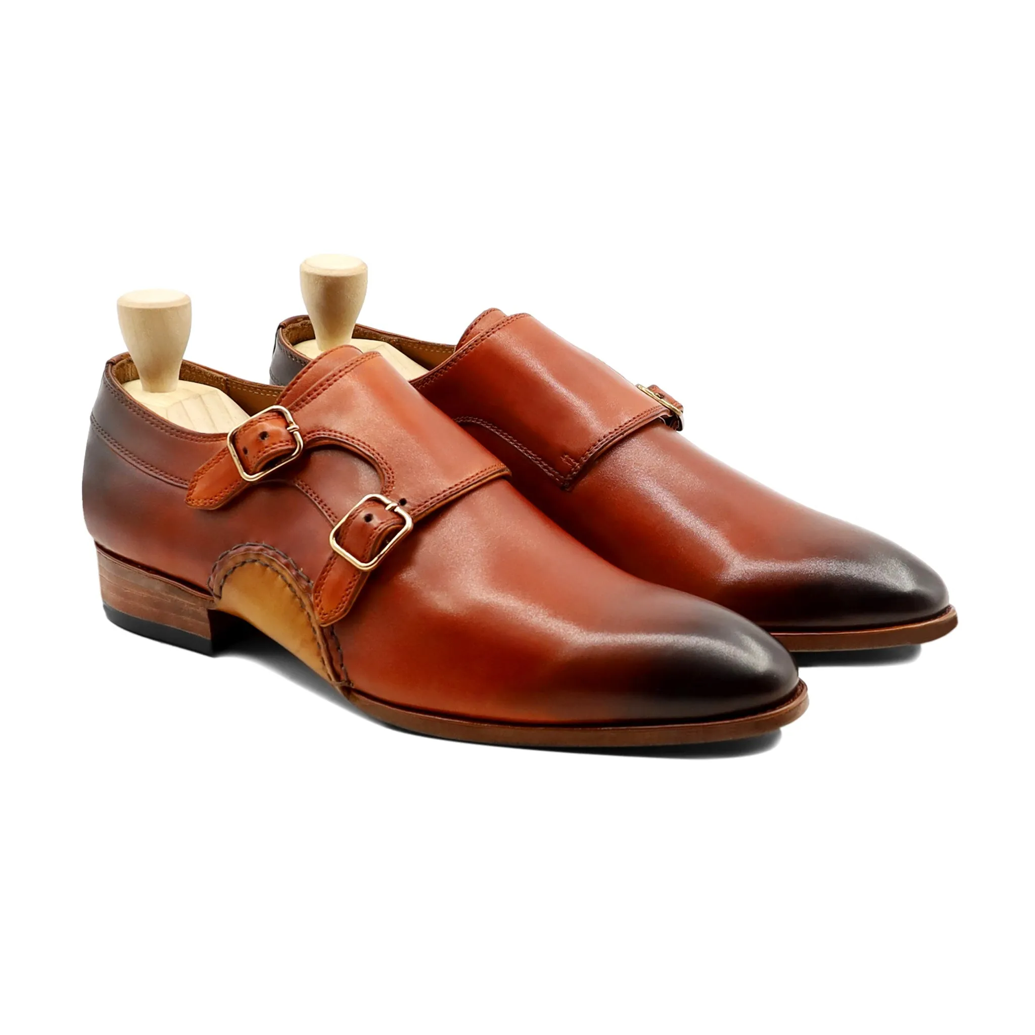 Stile - Men's Burnish Orange Tan Calf Leather Double Monkstrap