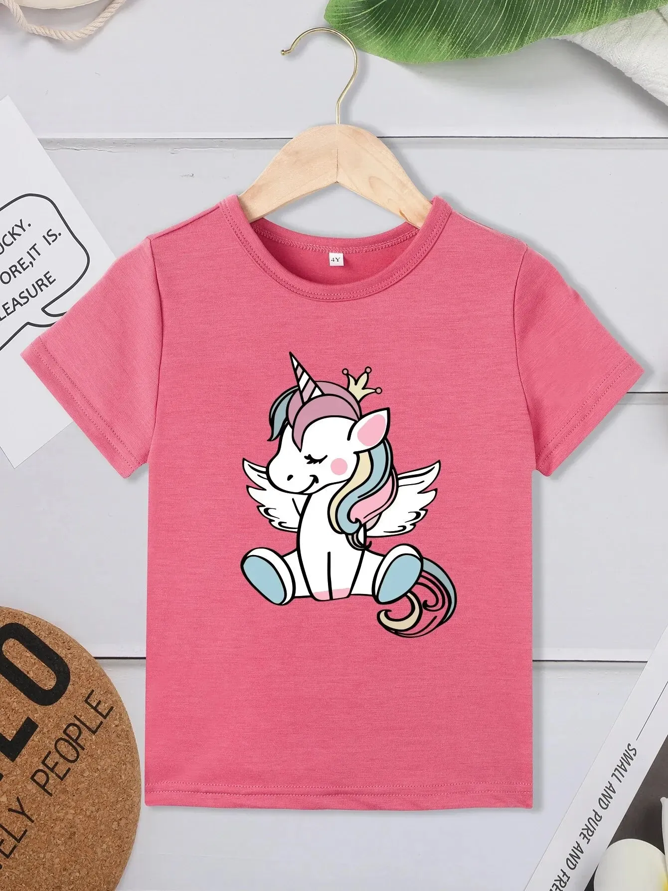 Unicorn Print Girls Creative T-shirt Casual Lightweight Comfy Tee Tops Kids Clothings