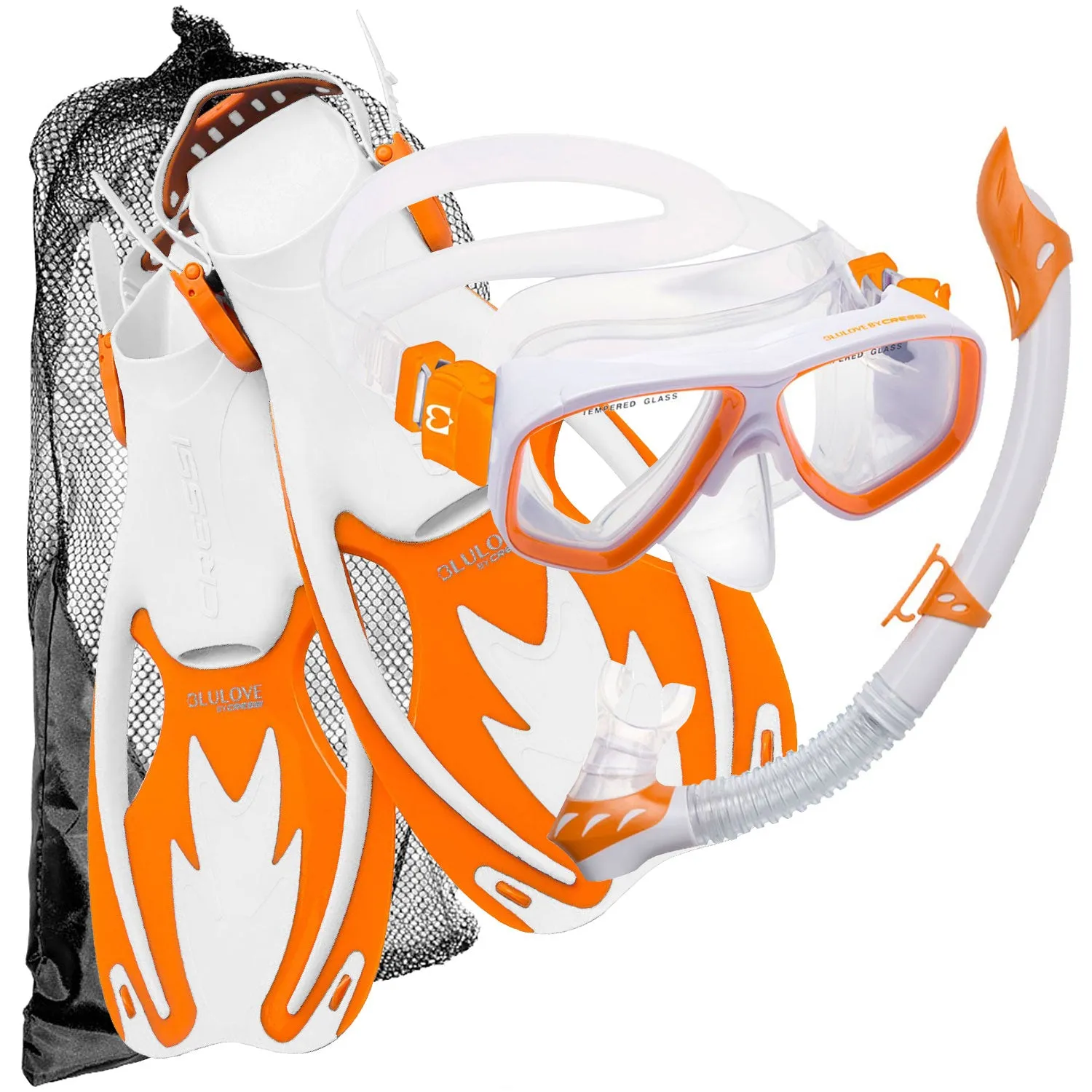 Used Cressi Junior Rocks Mask Fin Snorkel SET-White / Orange-SMMD